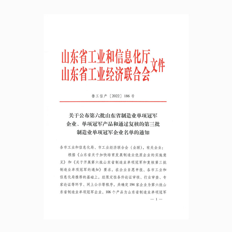 關(guān)于公布第六批山東省制造業(yè)單項冠軍企業(yè)、單項冠軍產(chǎn)品和通過復核的第三批制造業(yè)單項冠軍企業(yè)名單的通知